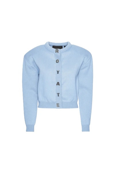 Cardigan-Rotate-Strickjacke-Verkürzte Passform-Buchstabenknöpfe-hellblau-blau