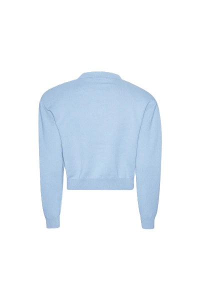 Cardigan-Rotate-Strickjacke-Verkürzte Passform-Buchstabenknöpfe-hellblau-blau