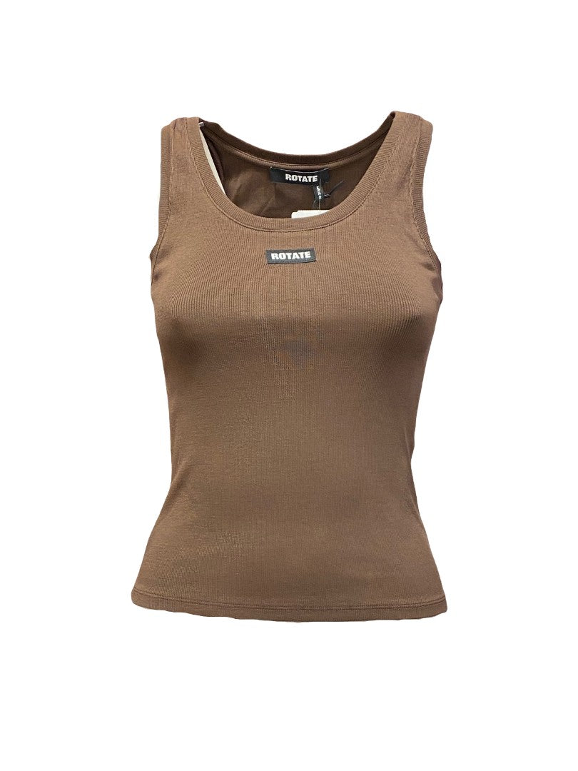 Top-Rotate-Tanktop-Körpernahe-Passform-ROTATE-Logo-braun