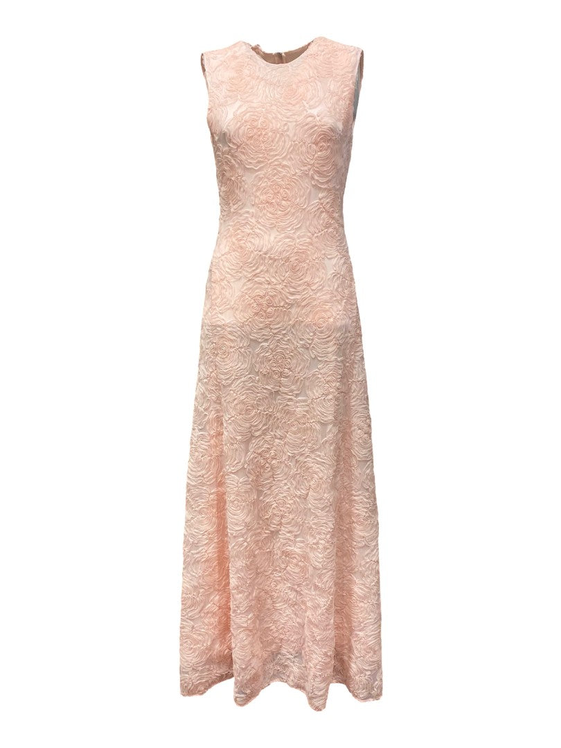 Kleid-Rotate-Maxikleid-Ärmellos-
Mesh-Blumenoptik-pink-rosa