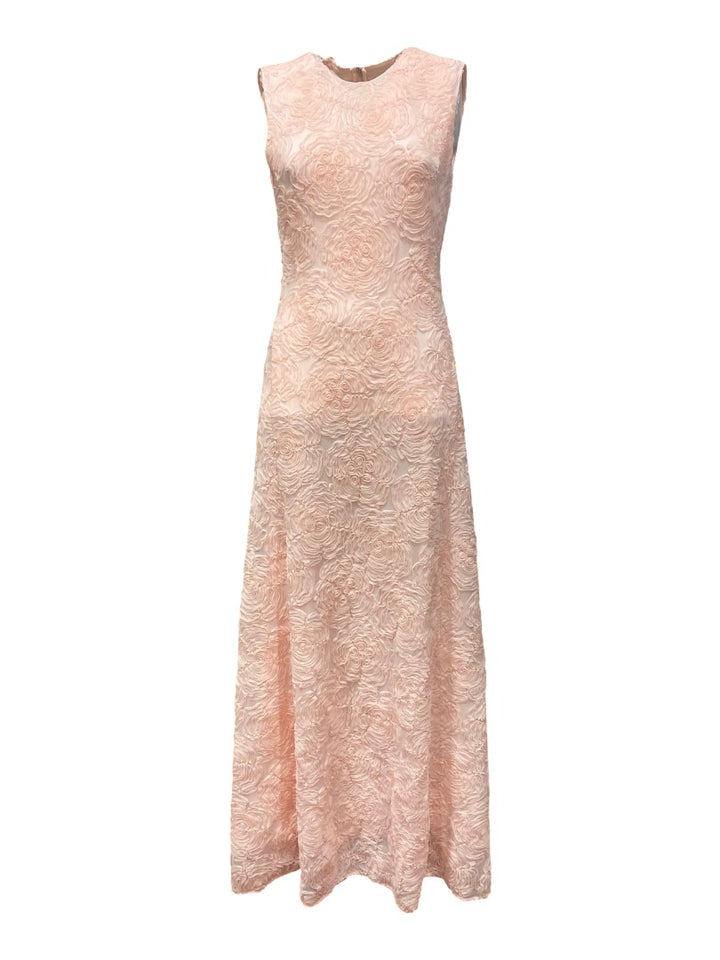 Kleid-Rotate-Maxikleid-Ärmellos-
Mesh-Blumenoptik-pink-rosa