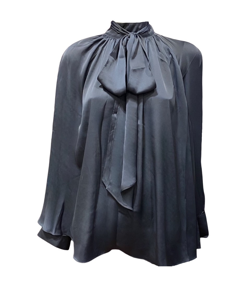 Bluse-Rotate-Weite-Manschetten-Bindebändchen-Satin-Optik-dunkelblau-blau