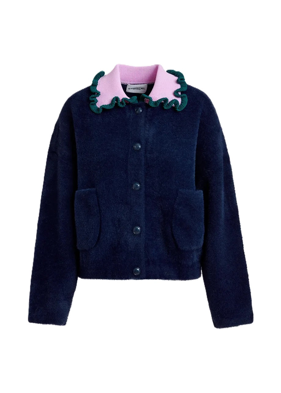 Jacke-Essentiel Antwerp-Jadener-Kontrastkragen mit Rüschen-pink-blau