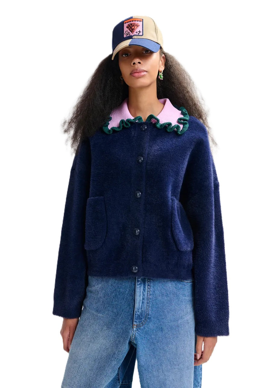 Jacke-Essentiel Antwerp-Jadener-Kontrastkragen mit Rüschen-pink-blau