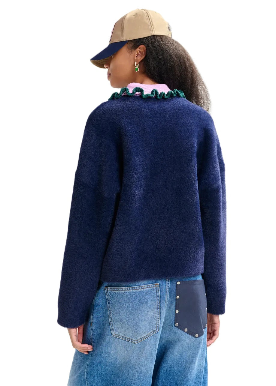 Jacke-Essentiel Antwerp-Jadener-Kontrastkragen mit Rüschen-pink-blau