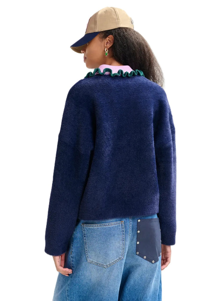 Jacke-Essentiel Antwerp-Jadener-Kontrastkragen mit Rüschen-pink-blau