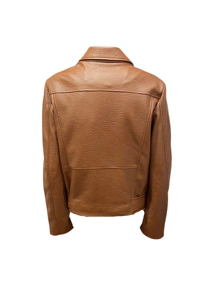 Jacke-Essentiel Antwerp-Jup-Lederjacke-Asymmetrisches Revers-
Reißverschluss-Kunstleder-Gürtel-gingerbread-braun