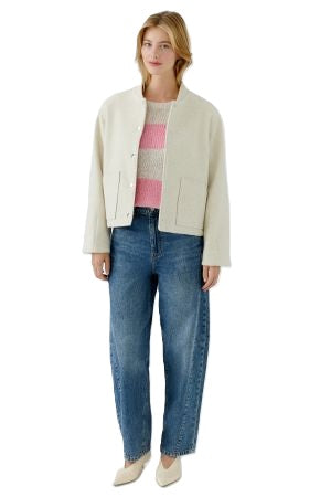 Jacke-Oui-Bomberjacke-Wolloptik-beige-silberne Knoepfe