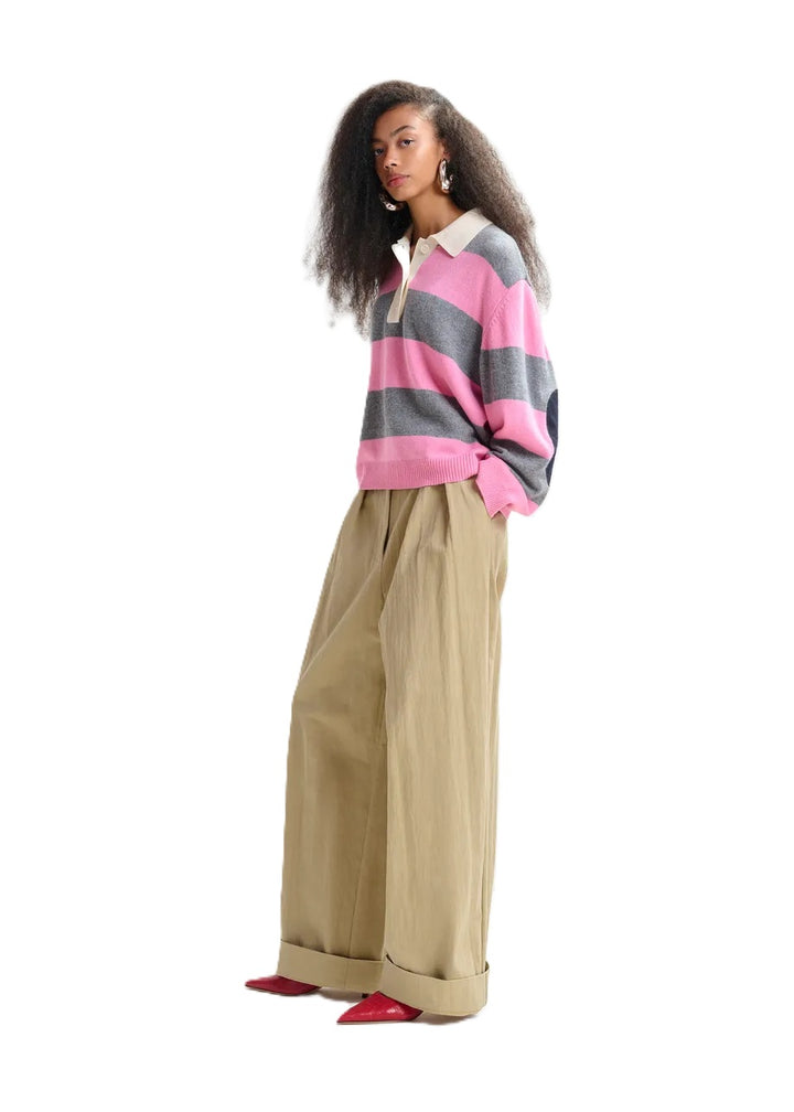 Pullover-Essentiel Antwerp-Jezebel-gesteift-kragen-pink-rosa-grau-Ellenbogen-Patches