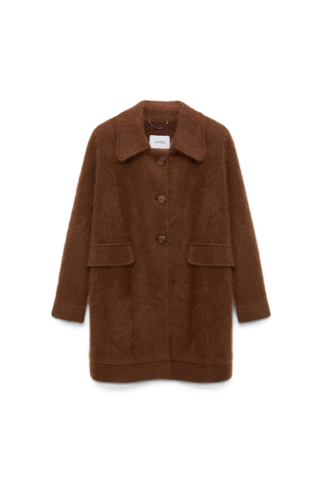 Strickjacke-Dorothee Schumacher-FLUFFY STATEMENTS jacket-braun-fluffy knit-Riegel-Kragen-mittellang