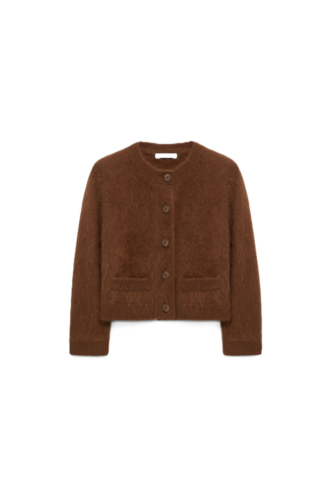 Cardigan-Dorothee Schumacher-FLUFFY STATEMENTS cardigan-fluffy knit-Rundhals-Knopfleiste-braun-kurz-schmal