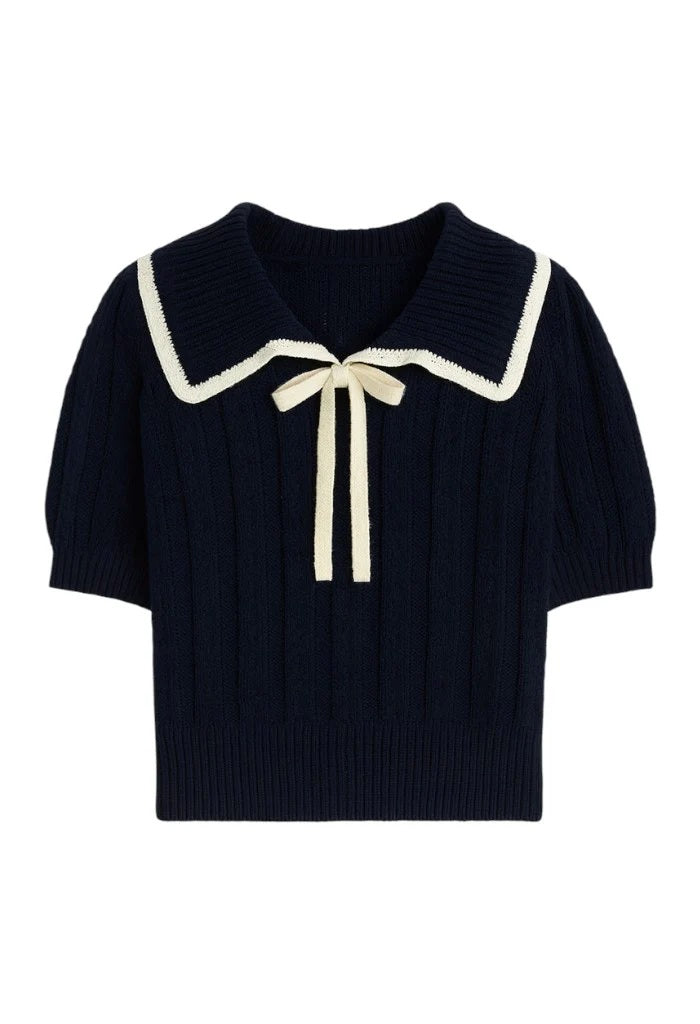 Strickshirt-Rixo-Pippa Top-Deep Navy-Kragen