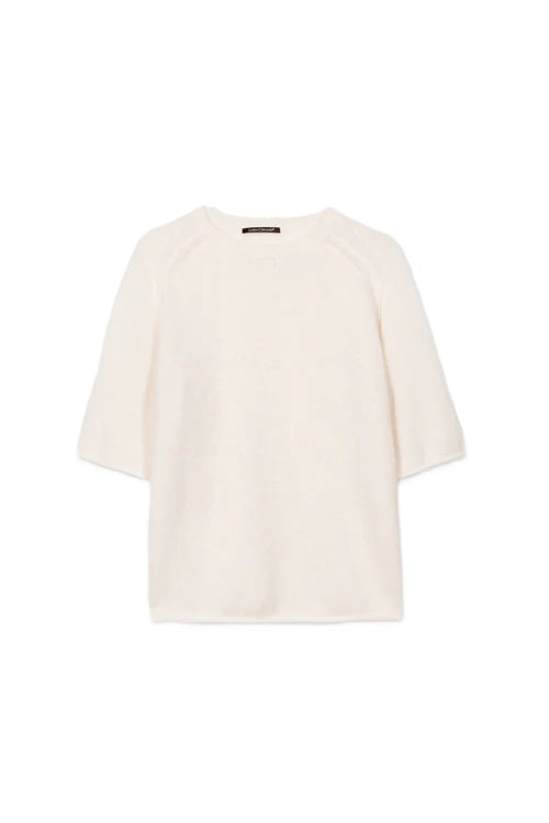 Pullover-Luisa-Cerano-Kurzarm-Kaschmir-creme-beige-weiß