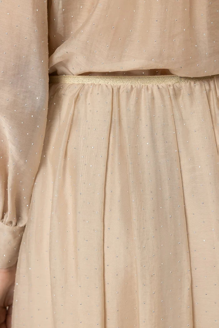 Rock-Luisa-Cerano-Maxirock -Glitzersteine-Gummibund-Tüll-beige-camel