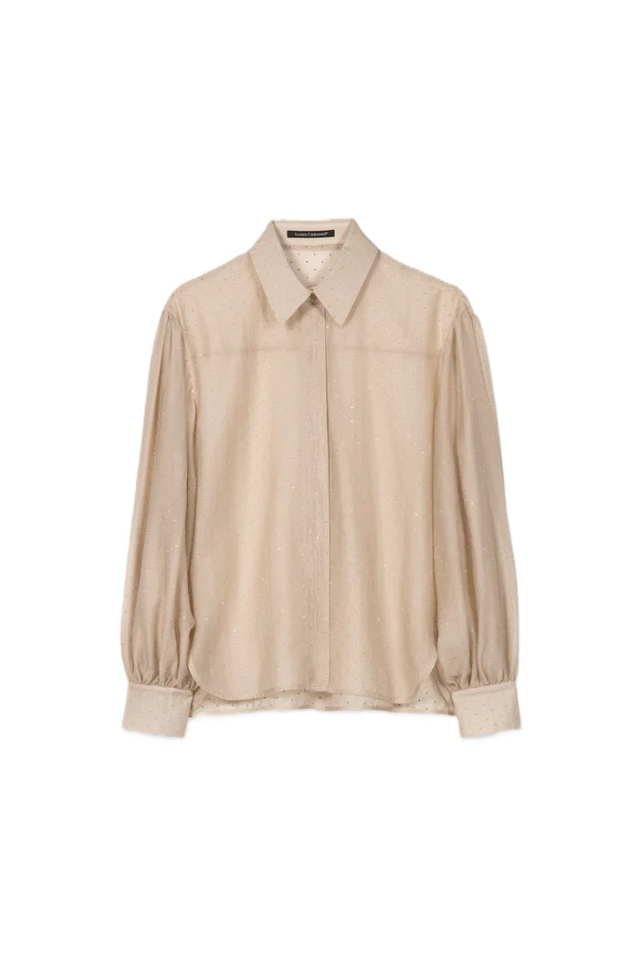 Bluse-Luisa-Cerano-Glitzerstein-hemdkragen-camel-beige
