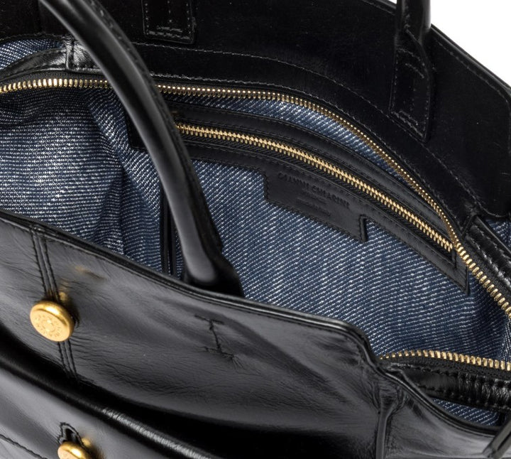 Tasche-Gianni-Chiarini-Cher-Echtleder-Fach vorne-nero-schwarz-verstellbaren-Trageriemen-Gold