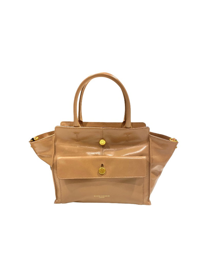 Tasche-Gianni-Chiarini-Cher-Echtleder-Fach vorne-clay-braun-verstellbaren-Trageriemen-Gold