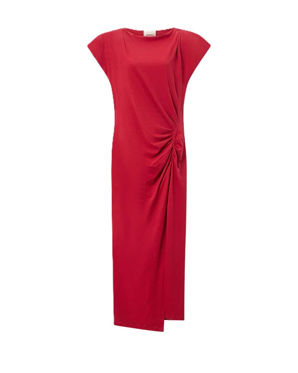 Kleid-Isabel Marant-NADELA-UBoot Ausschnitt-elegant-midi-falten-rot-cherry