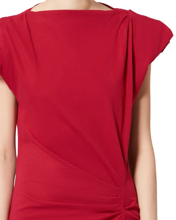 Kleid-Isabel Marant-NADELA-UBoot Ausschnitt-elegant-midi-falten-rot-cherry