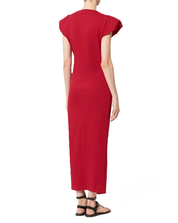Kleid-Isabel Marant-NADELA-UBoot Ausschnitt-elegant-midi-falten-rot-cherry