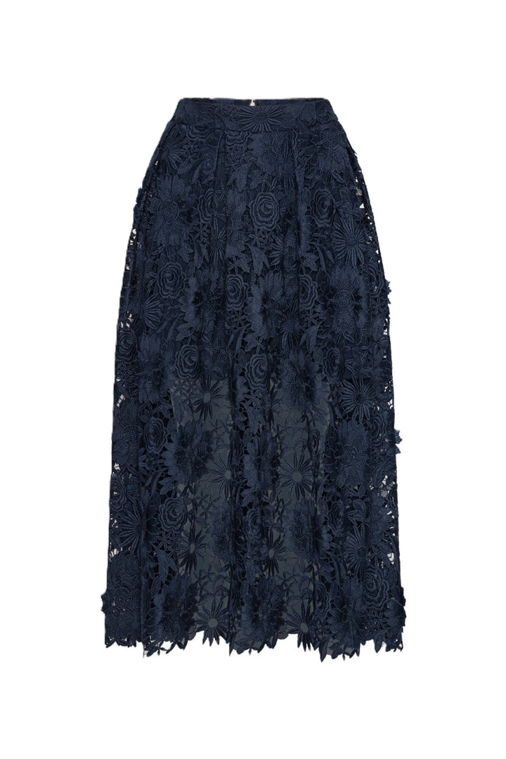 Rock-Rotate-Midi-Länge-Florale 3D-Spitze-dunkelblau-blau