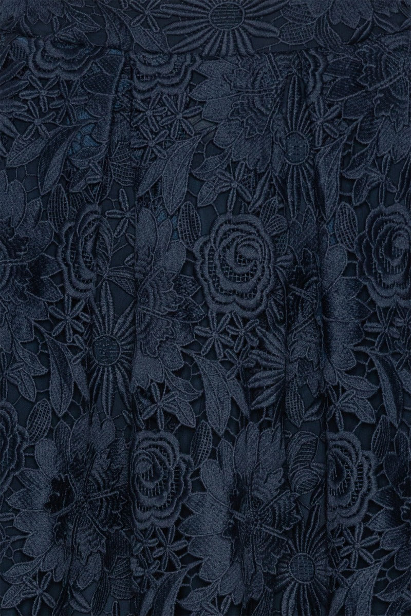 Rock-Rotate-Midi-Länge-Florale 3D-Spitze-dunkelblau-blau