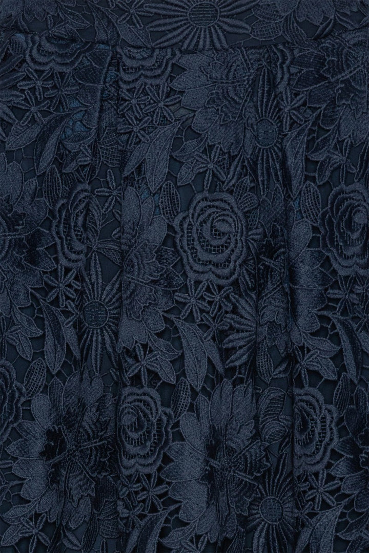 Rock-Rotate-Midi-Länge-Florale 3D-Spitze-dunkelblau-blau