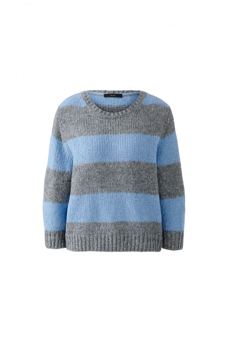 Oui-Pullover-Strickpullover-ESMY-Streifen-blau-grau