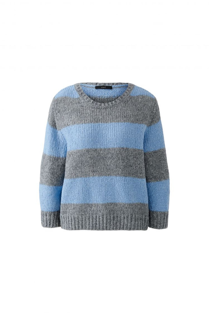 Oui-Pullover-Strickpullover-ESMY-Streifen-blau-grau