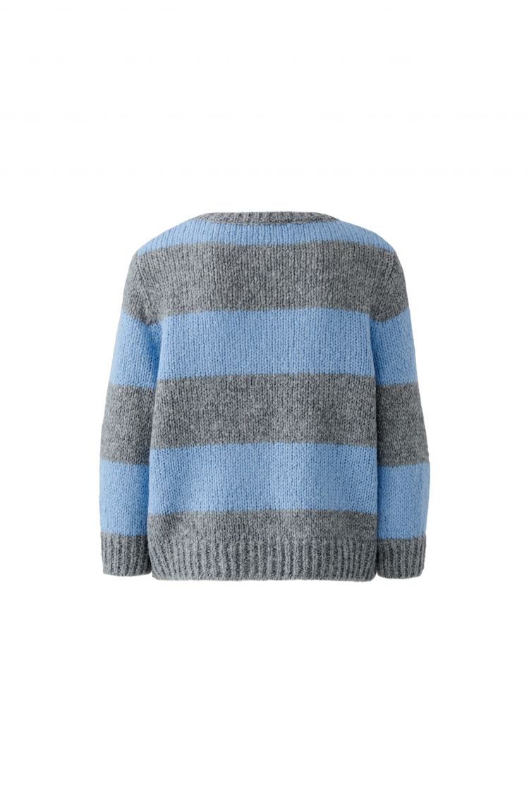 Oui-Pullover-Strickpullover-ESMY-Streifen-blau-grau
