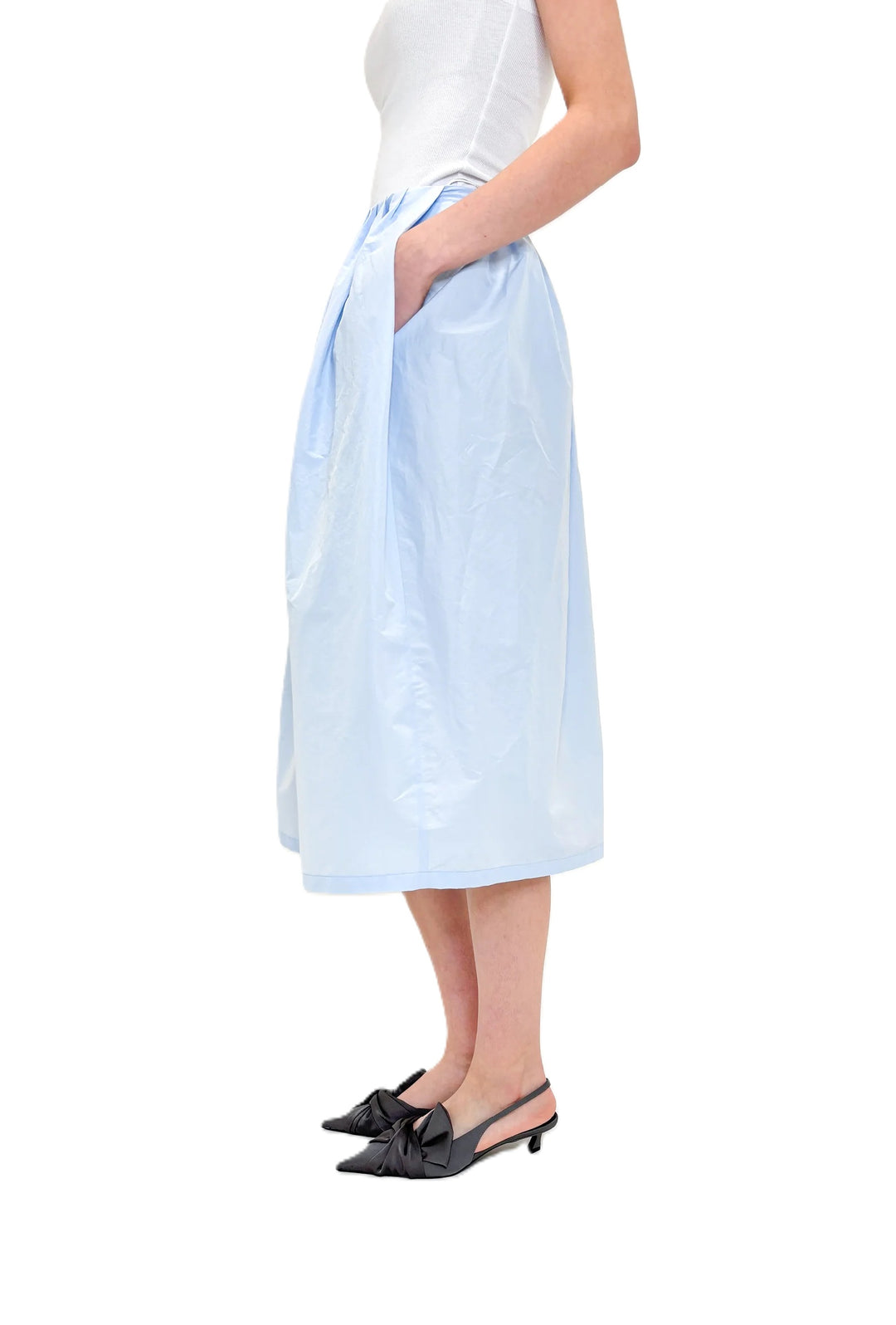 Rock-Odeeh-hellblau-Zip hinten-Taschen-Fältelungen am Bund 