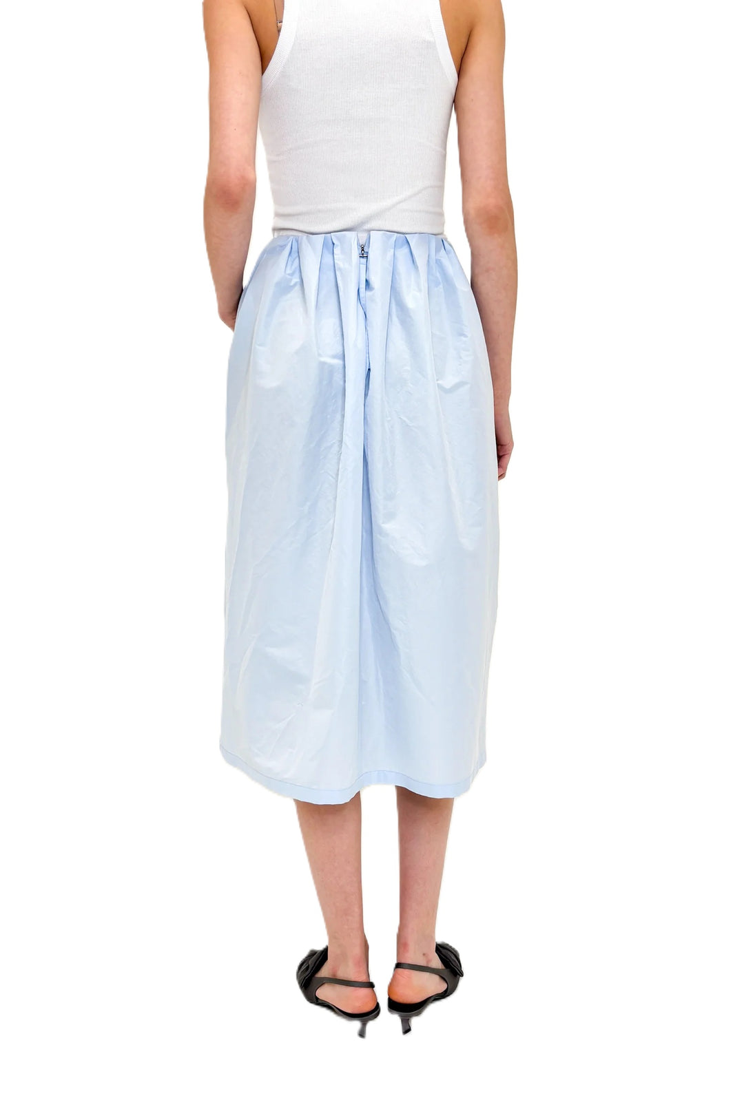 Rock-Odeeh-hellblau-Zip hinten-Taschen-Fältelungen am Bund 