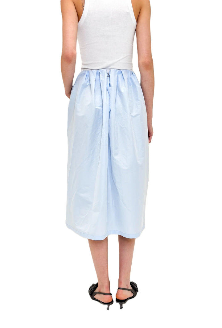 Rock-Odeeh-hellblau-Zip hinten-Taschen-Fältelungen am Bund 