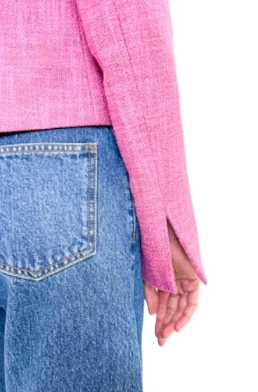 Jacke-Odeeh-pink-kastig-offen geschnitten-Hanf-Kragen-Brusttasche
