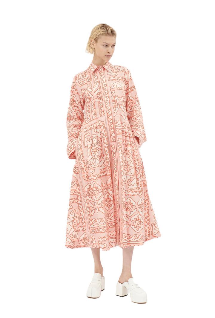 Kleid-Odeeh-print-weit-lang-Kragen-Brusttaschen-Taschen-Knopfleiste