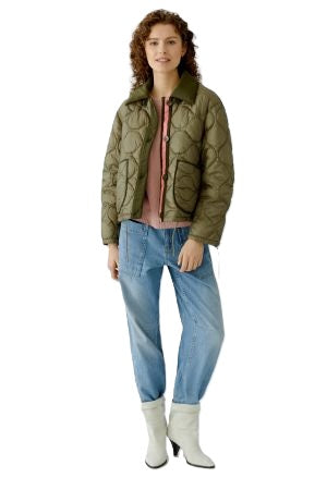 Outdoorjacke-Oui-Wendejacke-kaki-rosa-aufgesetzte Taschen-Steppoptik