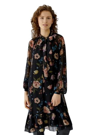 Kleid-Oui-Blumen-Schluppe-transparente Aermel-knielang 