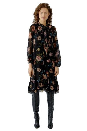 Kleid-Oui-Blumen-Schluppe-transparente Aermel-knielang 