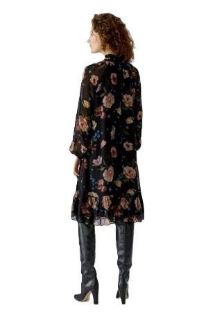 Kleid-Oui-Blumen-Schluppe-transparente Aermel-knielang 