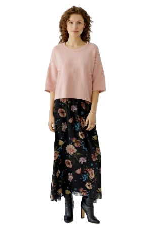 Rock-Oui-Blumendruck-mittellang-Zip hinten