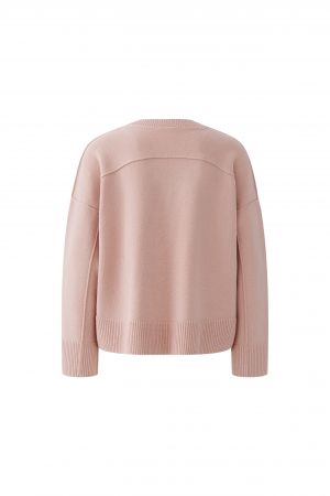 Pullover-Oui-rosa-V-Ausschnitt-Rippbündchen-Besondere Naehte