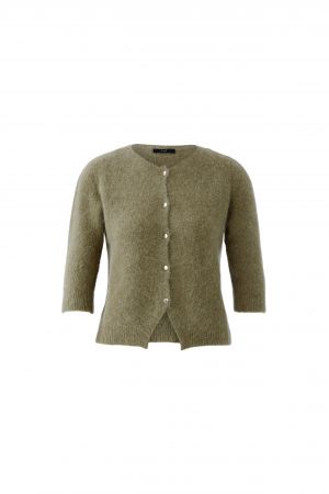 Strickjacke-Oui-grün-silberne Knoepfe-3/4 Aermel-haariges Material 