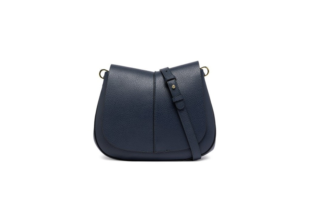 Tasche von Gianni Chiarini Helena Round mit zwei Tragegurte aus Leder. Die Tasche ist Navy und hat eine runde Form. 
