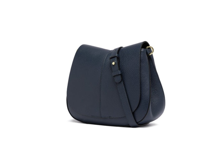 Tasche von Gianni Chiarini Helena Round mit zwei Tragegurte aus Leder. Die Tasche ist Navy und hat eine runde Form. 