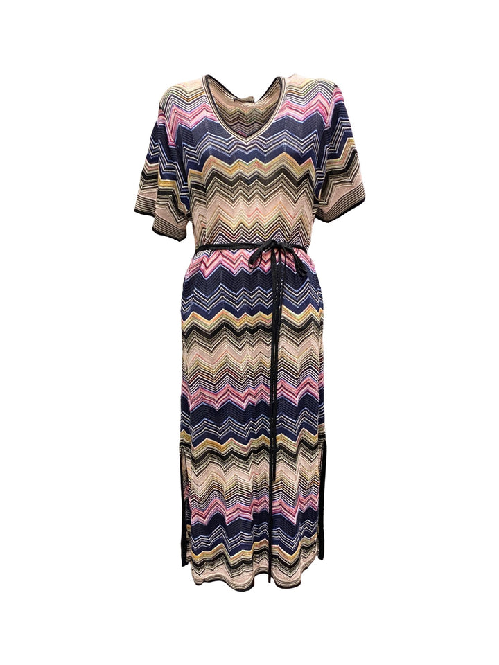 Kleid-Oui-Missonistyle-Zick-Zack-Muster-Taillienband-mittellang-pink-beige-bunt