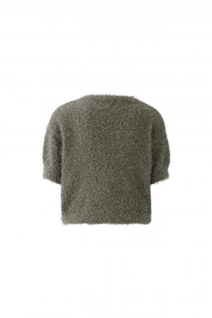 Pullover-Oui-kaki-halbarm-rundhals-Fransenstruktur-boxy
