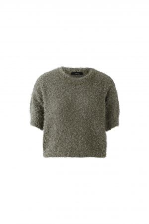 Pullover-Oui-kaki-fransenstruktur-kurzarm-rundhals