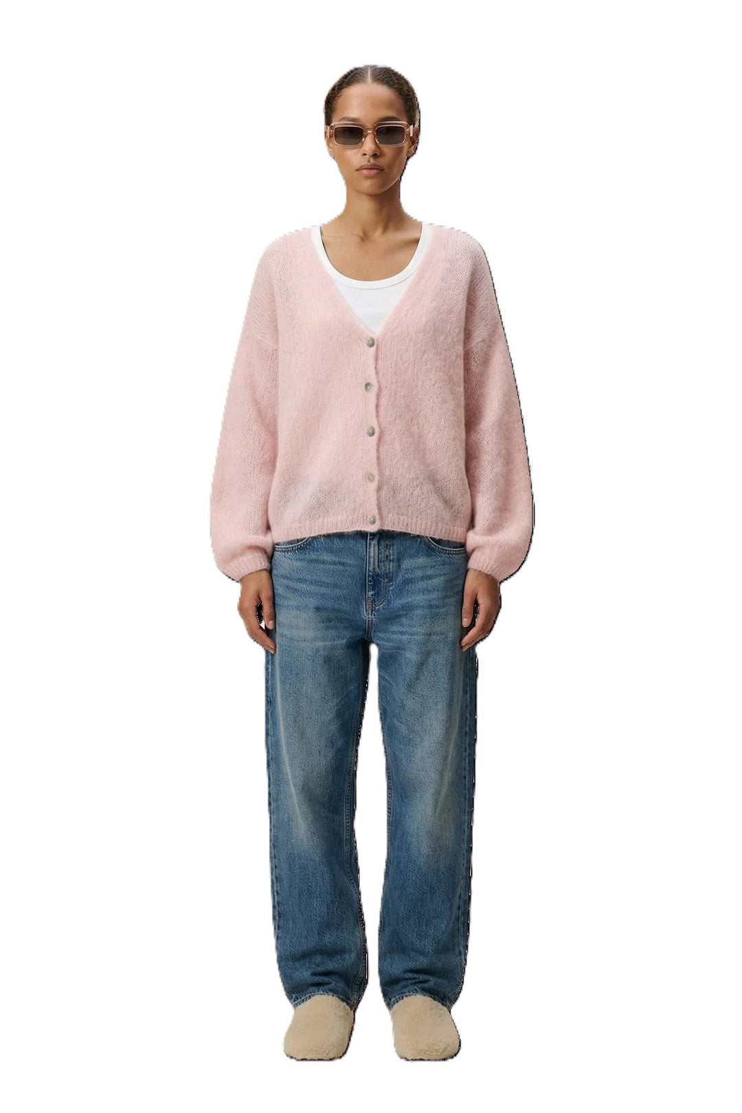 Strickjacke-American Dreams-Cornelia LS Cardigan-light pink-rosa-Mohair-Knoepfe