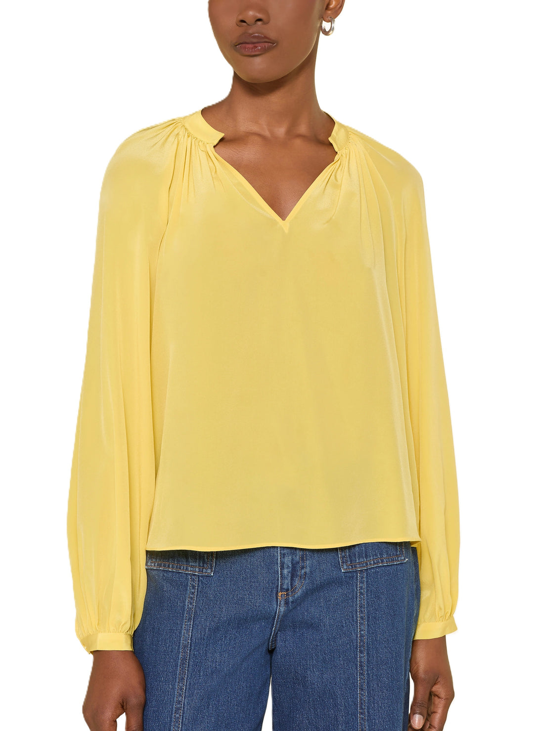 Bluse-Herzens-Seide-Ballonärmel-lang-zart-buttergelb-gelb-sommerlich