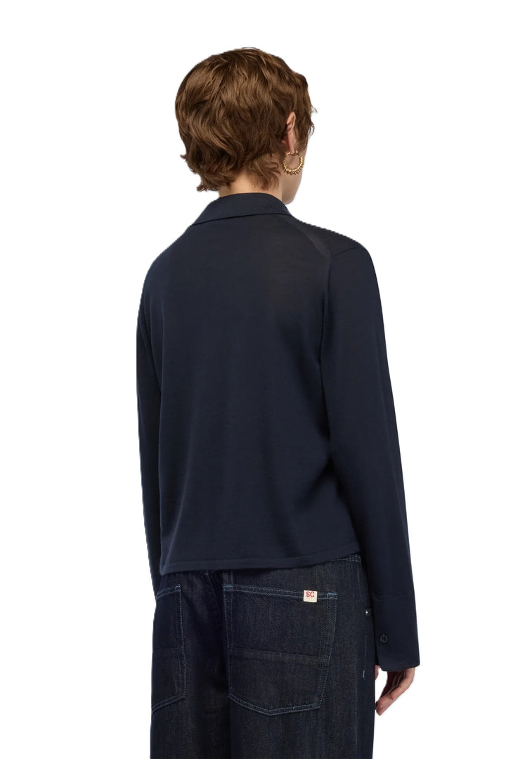 CARDIGAN-Semicouture-NETA-dunkelblau-Knoepfe-Kragen-Brusttaschen 